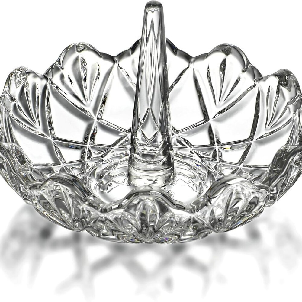 Clear Crystal Ring Holder, Glass Jewelry Dish, Display for Wedding, Wavy Shape G
